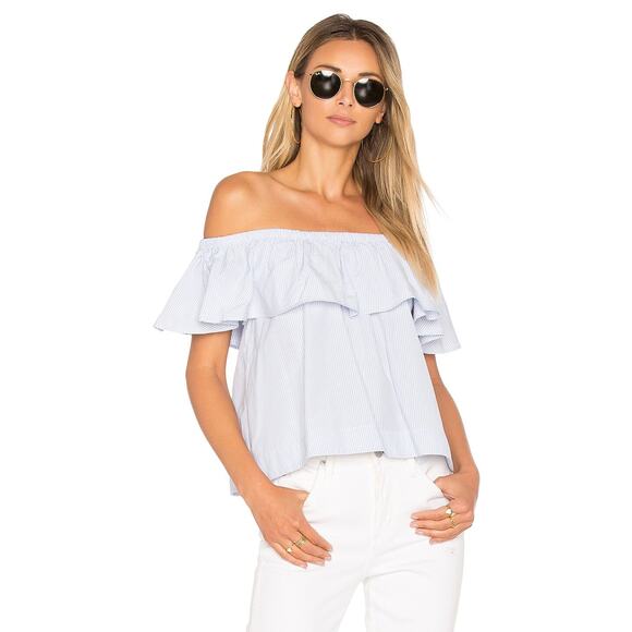 Anine Bing Tops - $225 Anine Bing Ruffle Striped Blue & White Off The Shoulder Top - L